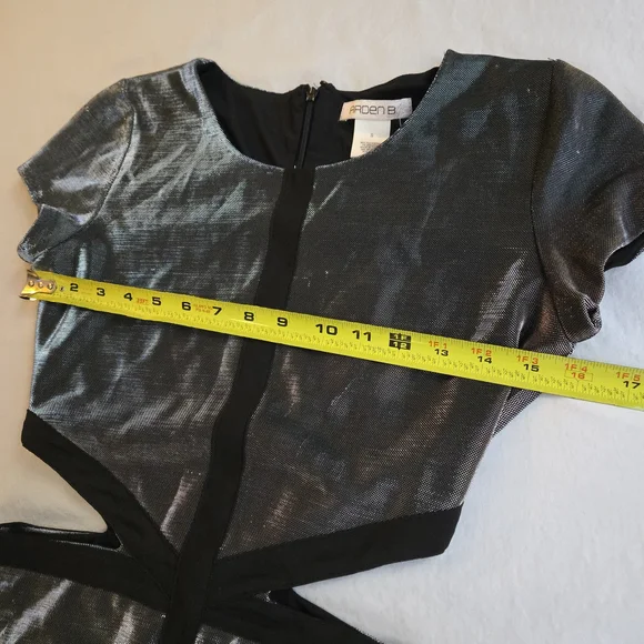 Arden B Metallic 90s Y2K Silver Cutout Black Trim Mini Dress NAT1 - Picture 7 of 11